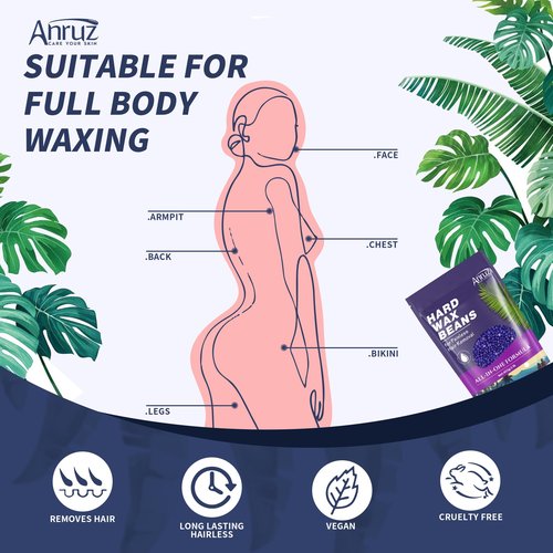 Anruz Hard Lavender Wax Beads (1lb) - Professional Hair Removal for Brazilian Bikini, Legs, Underarms, Chest - Home Waxing for Any Warmer