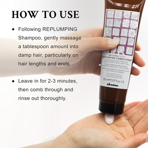 Davines Naturaltech Replumping Conditioner - Elasticizing & Moisturizing for Fine Hair - 5.07 Fl Oz