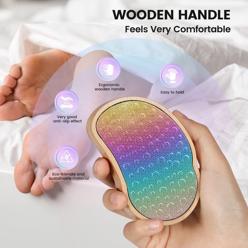 BEZOX Stainless Steel Pedi Egg Foot File Callus Remover for Dry and Wet Feet, Smooth Rough Skin, Plastic-Free Pedicure Tool Pumice Stone, Washable Foot Scrubber for Cracked Heels - Rainbow