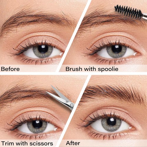4-in-1 Eyebrow Grooming Set, Travel Brow Set, Japanese Blades Precision Eyebrow Razors W/Tweezer & Trimmer Scissor and Brow Brush, Professional Eyebrow Trimmers for Women, Travel Bag Included