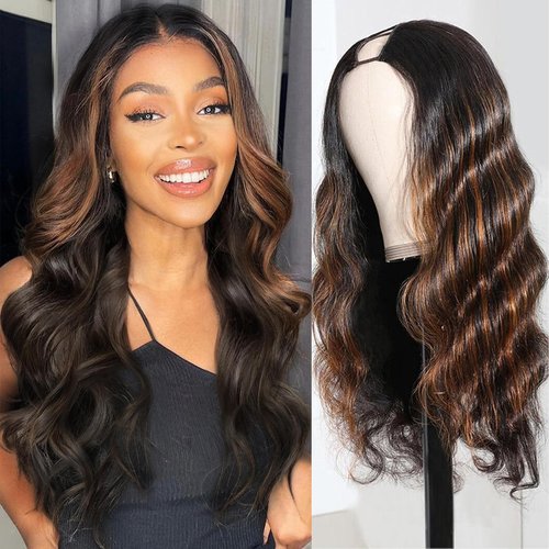 BDBDBD V Part Wig Human Hair Body Wave 100% Real Human Hair No Leave Out No Glue Upgrade U Part Human Hair Wig 180% Density Beginner Friendly 1B/30 14 inch