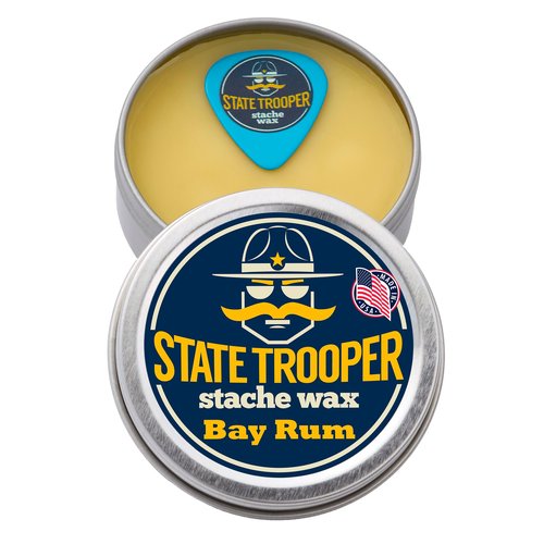 State Trooper Mustache Wax for Men – Medium Hold with Beeswax, Coconut Oil & Lanolin – Natural Moustache Grooming & Styling Wax with Bay Rum Scent - Nourishing Conditioner & Sculpting - Two Ounce Tin