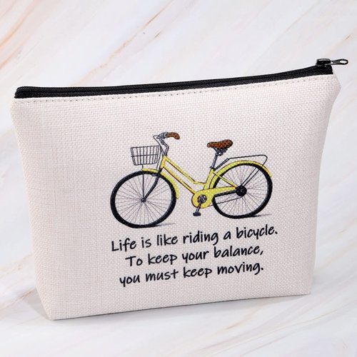 MBMSO Bicycle Gifts Cosmetic Bag Bicycle Makeup Bag Life is Like Riding a Bicycle Zipper Pouch Cyclist Gifts Cycling Toiletry Bag Organizer Bag (Life is like riding a bicycle bag)