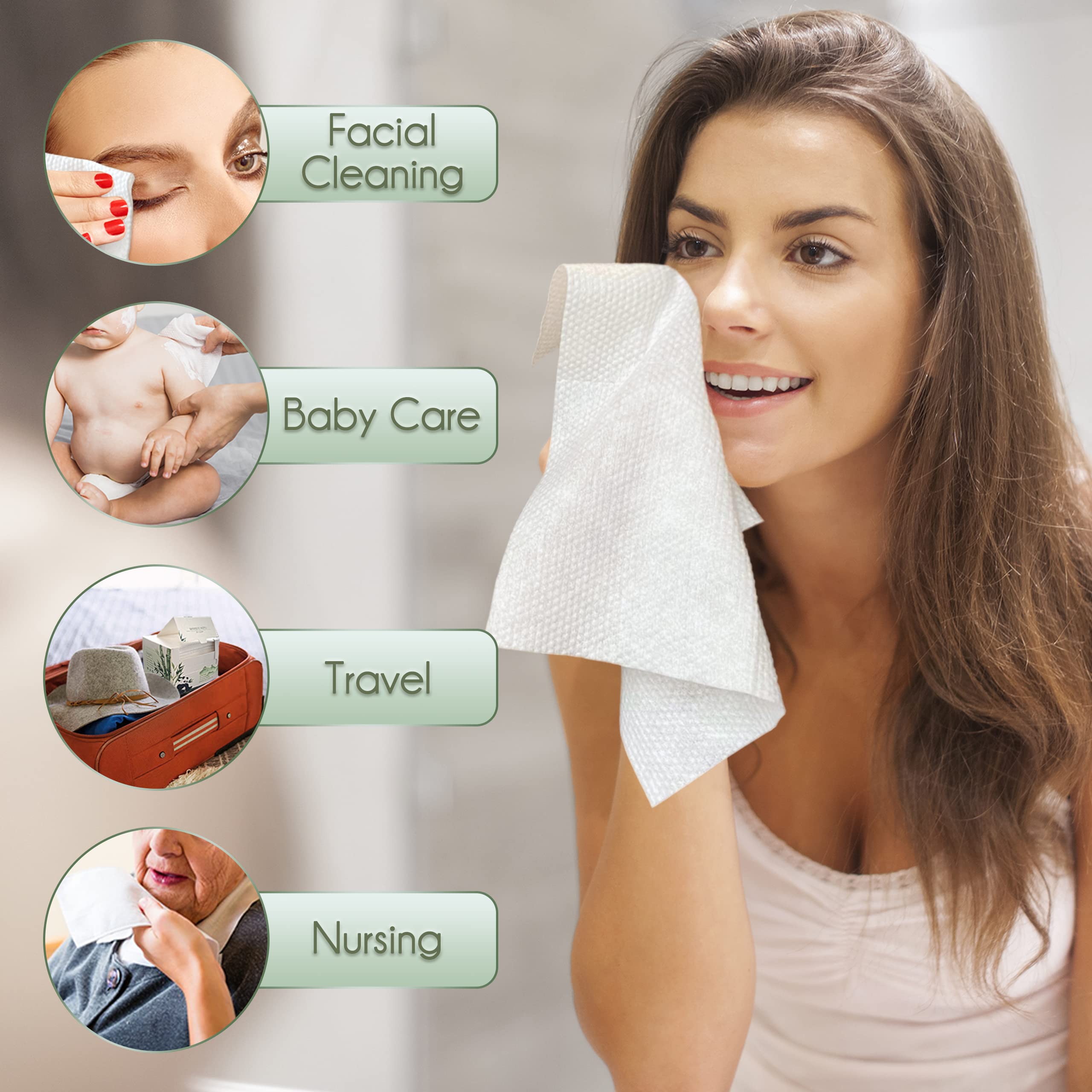 WOWOTEX Bamboo Viscose Disposable Face Towel Biodegradable Large Dry Face Wipes 60 Count Extra Thick Soft Clean Facial Towels for Sensitive Skin, Makeup Removing, Facial Cleansing, Nursing, Travel