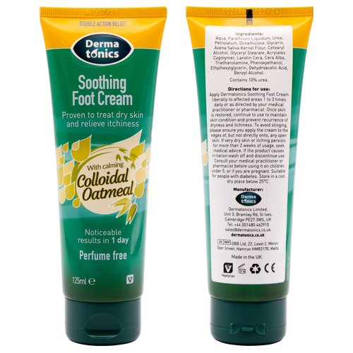 Dermatonics Soothing Foot Cream - Rapid Relief for Dermatitis, Dry Skin Conditions with Calming Colloidal Oatmeal, Suitable for Diabetics and Vegan-Friendly, 4.23 fl oz