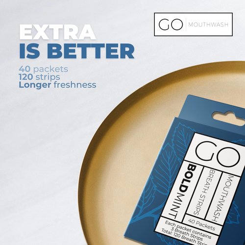 Breath Strips for Bad Breath by Go Mouthwash- Indivivual Packets containing 3 Bold Mint Strips - Alternative to Breath Mints, Travel Mouthwash, Breath Spray, and Other Fresheners - Perfect on The GO