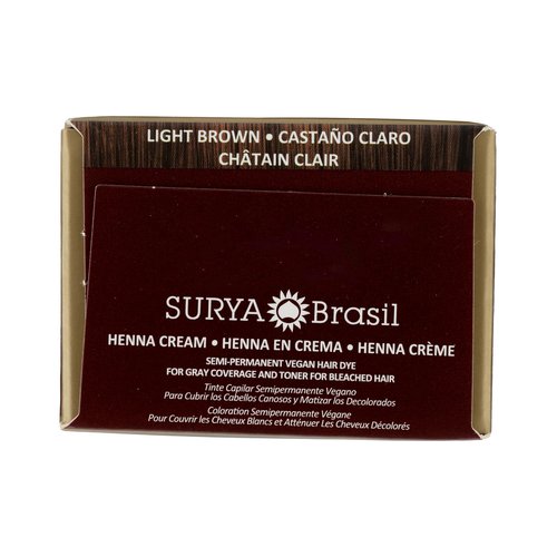 Surya Brasil Henna Cream Light Brown - 97% Natural Ingredients, Vegan, Cruelty-Free, Eco-Friendly, Semi-Permanent Hair Color, Deep Hydration & Shine, 2.37 oz