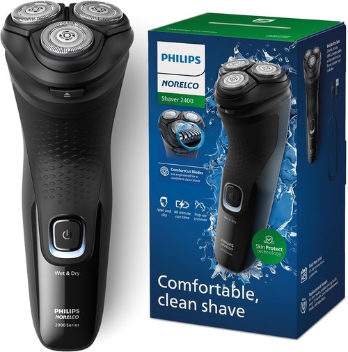Philips Norelco Electric Shaver 2400 Series - Wet & Dry with Pop-Up Trimmer | Deep Black, Model X3001/90