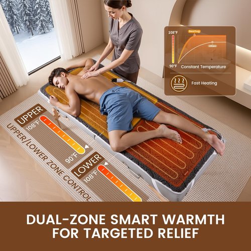 Bearhug Massage Table Warmer - Dual-Zone Heating Pad with 10 Levels & Timer | 30” x 71”, Dark Grey Sherpa Wool, Machine Washable