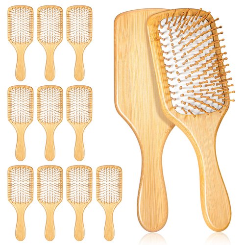 12-Pack Natural Bamboo Hair Brushes for Scalp Massage & Detangling, Anti-Static Wooden Paddle Brush with Ergonomic Handle and Bamboo Bristles, DIY Engraving Gifts(9.65'' X 3.35'', White)