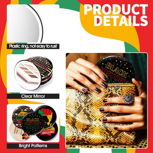 Geetery 36 Pcs Black History Month Gifts Bulk Reggae Compact Mirrors Decorations Mini Rasta Portable Pocket Travel Mirror for Purse African American Independence Day Freedom Jamaican Party Supplies