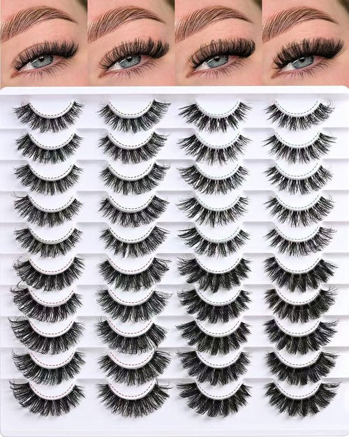 QUNETY Lashes False Eyelashes Cat Eye Lash Strips Variety Styles Clear Band Wispy Eyelash Pack 20 Pairs Fluffy Fake Strip Lash Bulk Natural Look Cateye Mink EyeLash Set Short Demi Wispies Pestañas