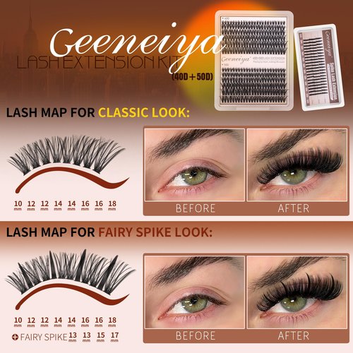 Geeneiya Lash Clusters with Spikes Wispy Eyelash Clusters 8-16MM Lash Extension D Curl Wispy Cluster Eyelash Extensions Spikes Individual Lashes for Professional and Beginners by Geeneiya