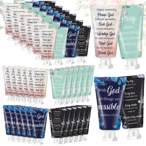 Sacubee 12 Pcs Christian Hand Cream Bulk for Women Mother's Day Mini Travel Size Religion Bible Verse Lotion for Skin Dry Hand Lotion for Mom Grandma Church Prayers Coworker Wedding Favors