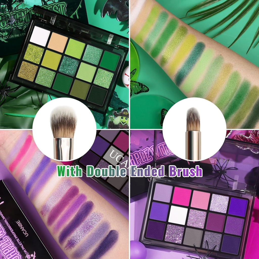 UCANBE Eyeshadow Palette Set - 2pcs Green & Purple Shimmer Matte Metallic Colors | Eye Makeup Kit for Halloween Cosplay