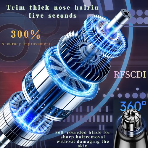 RFSCDI 5-in-1 Rechargeable Nose & Ear Hair Trimmer - IPX7 Waterproof Dual Edge Grooming Kit for Men & Women, Perfect for Hair Removal of Nose, Eyebrows, Beard, Bikini, and Facial Hair (Black)