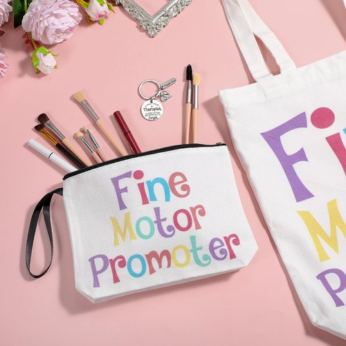 Maitys 3 Pcs Occupational Therapist Gifts Set, Therapist Tote Bag and Makeup Bag with Keychain Fine Motor Promoter Ot Gifts