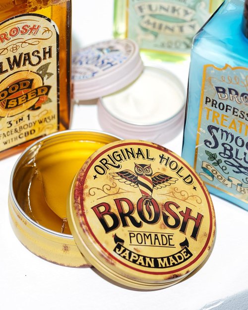 BROSH Original Pomade - Strong Hold & Classic Shine | Lightweight Water-Based Hair Styling Cream, 1.4 Oz