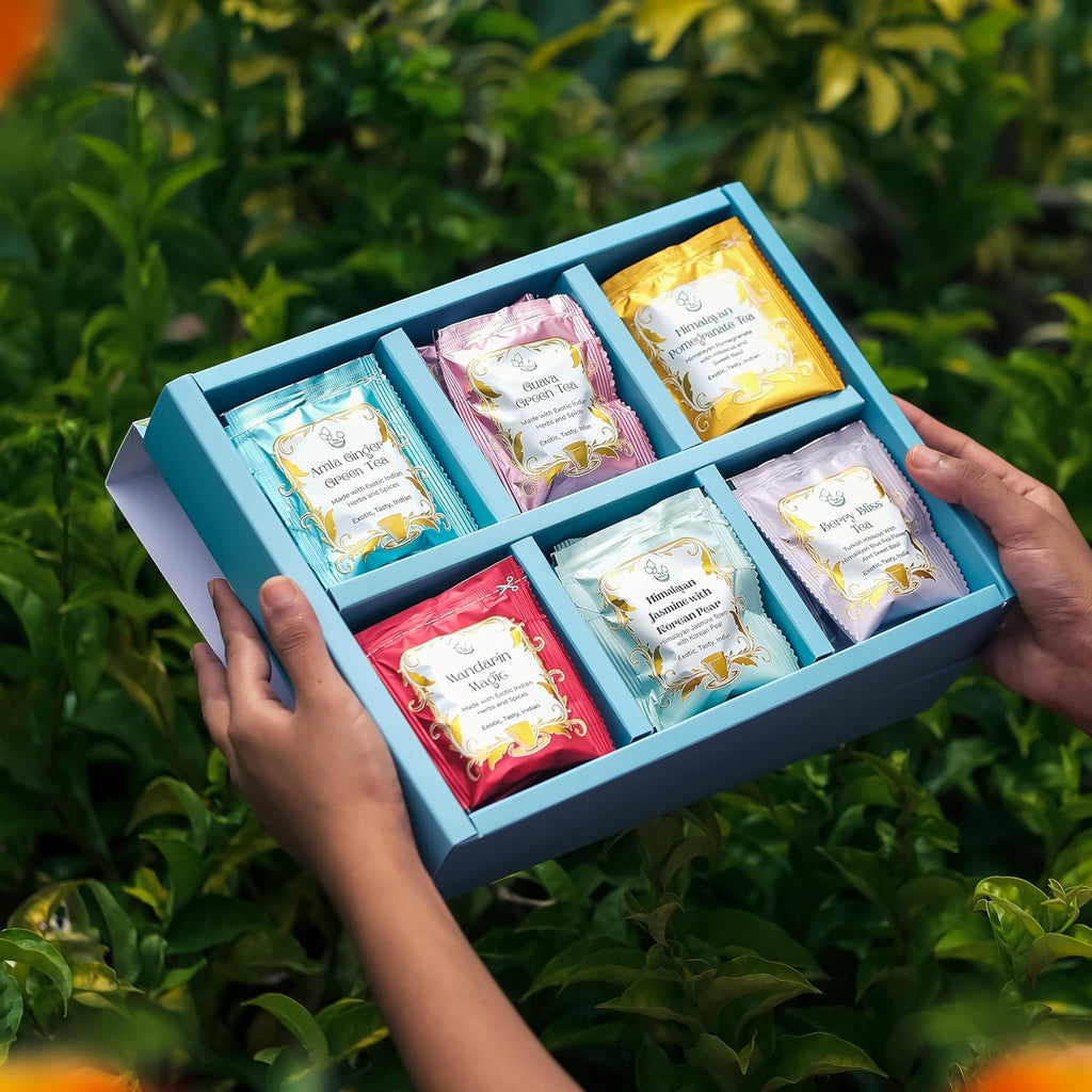 Vedas Garden Of Fruits Herbal Tea Gift Set - Premium Eco-Friendly Selection | 24 Hand-Stitched Teabags | 6 Flavors