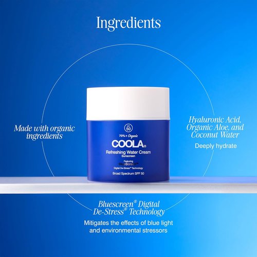 COOLA Organic Face Moisturizer - Refreshing Water Cream with SPF 50 | 1.5 Fl Oz, Dermatologist Tested