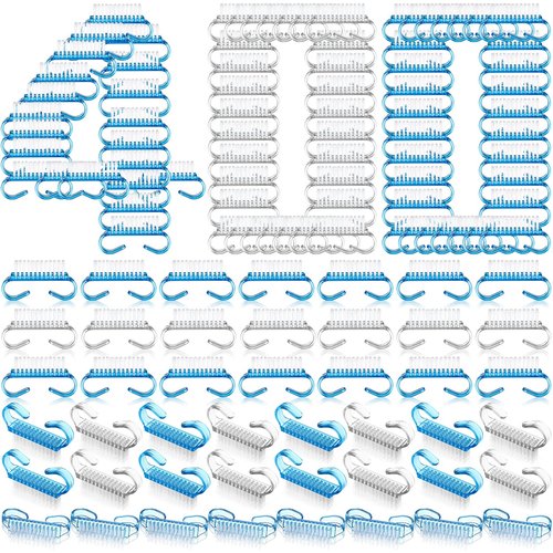 Bokon 400 Pcs Handle Grip Nail Brush Bulk Fingernail Scrub Brush for Toes and Nails Cleaner, Pedicure Scrubbing Tool Kit for Men and Women(Blue and White)