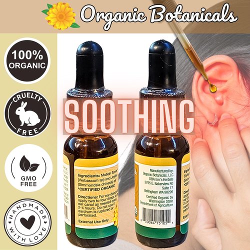 Pure Organic Mullein Oil - Organic Mullein Ear Oil Drops - Natural Ear Care Solution for Earaches, Tinnitus, and Kids - Herbal Mullein Extract Liquid for Soothing Relief (0.5oz)