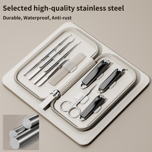 Nail Clippers Set Tweezers Scissors Manicure Grooming kit 9 in 1 with Zip Leather Case