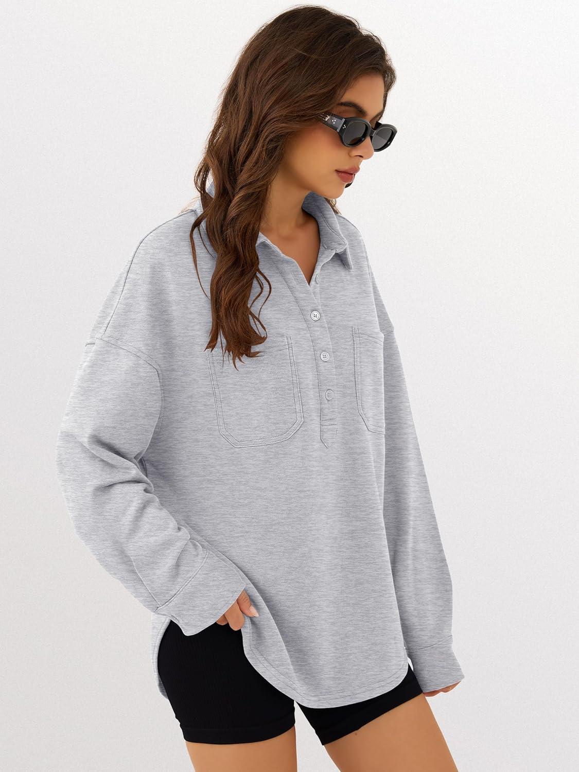 ANRABESS Oversized Sweatshirt for Women - Casual Long Sleeve Tunic with Side Slit & Button Detail | Fall 2025 Fashion
