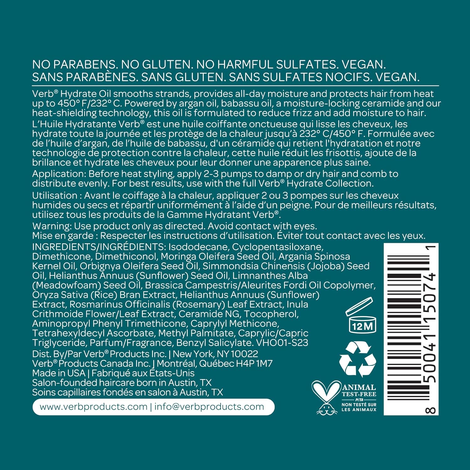 VERB Hydrate Oil - Moisturizing Shine Booster - Smooths Frizz & Protects Heat - Amber + Warm Jasmine Scent