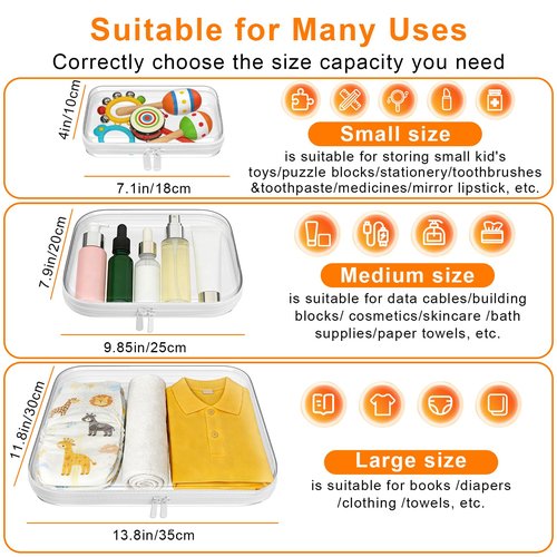 3PCS Clear Hard Shell Zipper Case,Toy Organizers and Storage Box,Clear Toiletry Cosmetic Case,Travel Makeup Bags,Diaper Bag Organizer,Pencil Case,Medium Stackable Portable Zipper Pouches 9.85*7.9*2 IN