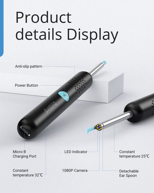 BEBIRD R1 Wax Removal Tool for Ear - Spade Ear Canal Cleaner with Camera 1080P Earscope, Wax Remove Ear Picker with Vari Replacement Tips, Camera with 6LED Light for Ear/Nose/Throat Examination, Blue
