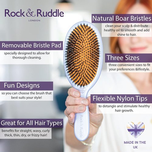 Rock & Ruddle Natural Mixed Bristle Hair Brush - Large 21 cm for Women & Kids | Perfect for Wet or Dry Hair, Detangling & Smoothing