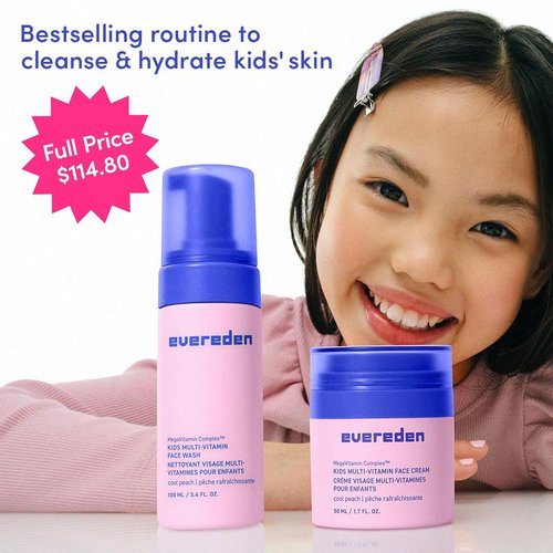 Evereden Kids Routine Bundle - Nourishing Detangling Shampoo & Conditioner | Multi-Vitamin Face Wash & Cream for Ages 3+