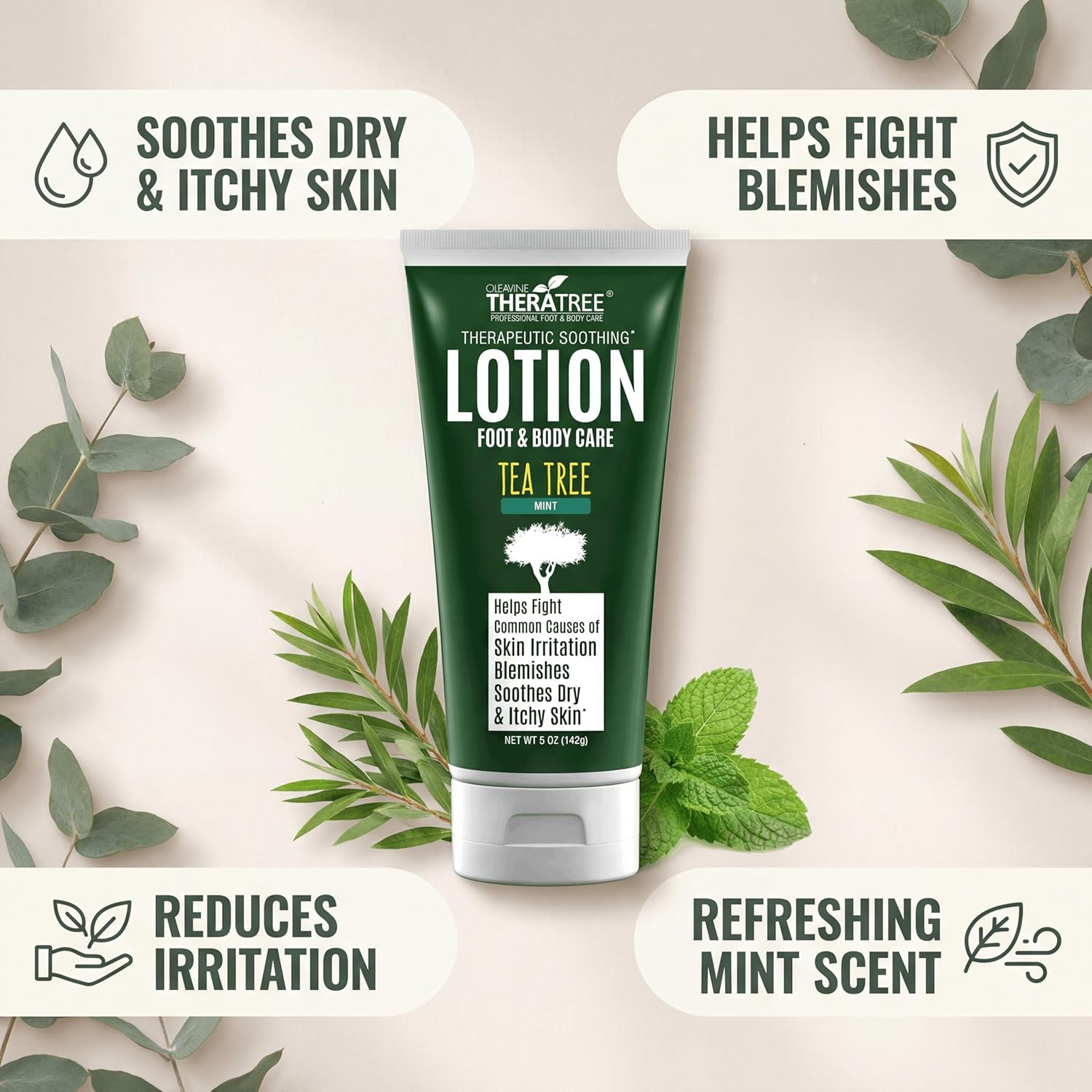 TheraTree Tea Tree Oil Lotion - Soothing Moisturizer with Neem Oil & Aloe Vera for Dry Skin | 5 oz