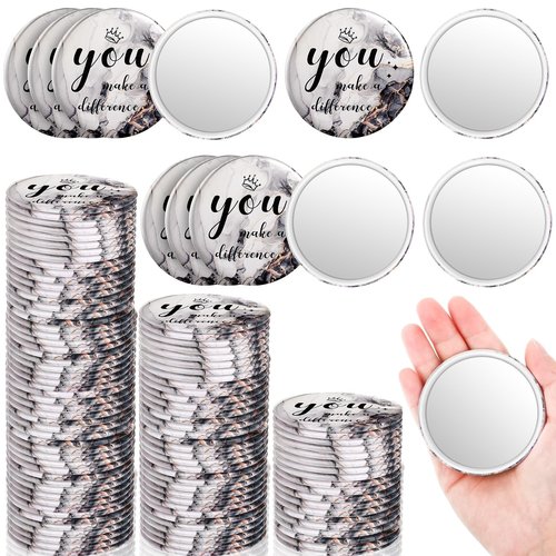 Tradder 100 Pcs 2.76 Inch Inspirational Mini Compact Mirror Bulk Makeup Pocket Purse Mirror for Women Mother's Day Quinceanera Coworker Employee Appreciation Gift Stuffer Items (Black)