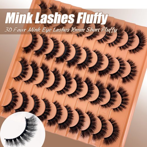 SISIYDY Fluffy Lashes Mink 3D Cat Eye Dramatic Thick Volume EyeLashes Wispy 16mm Full Lash Strips Faux Mink Eye Lashes C Curl Short Cat Eyelahses Pack YH302