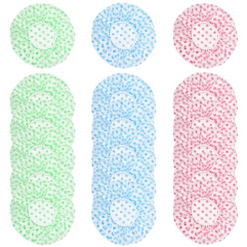 18 Pack Shower Caps for Women,Waterproof Reusable & Disposable Adjustable Bath Caps For Spa Long Hair Travel Saunas (Blue+Red+Green)