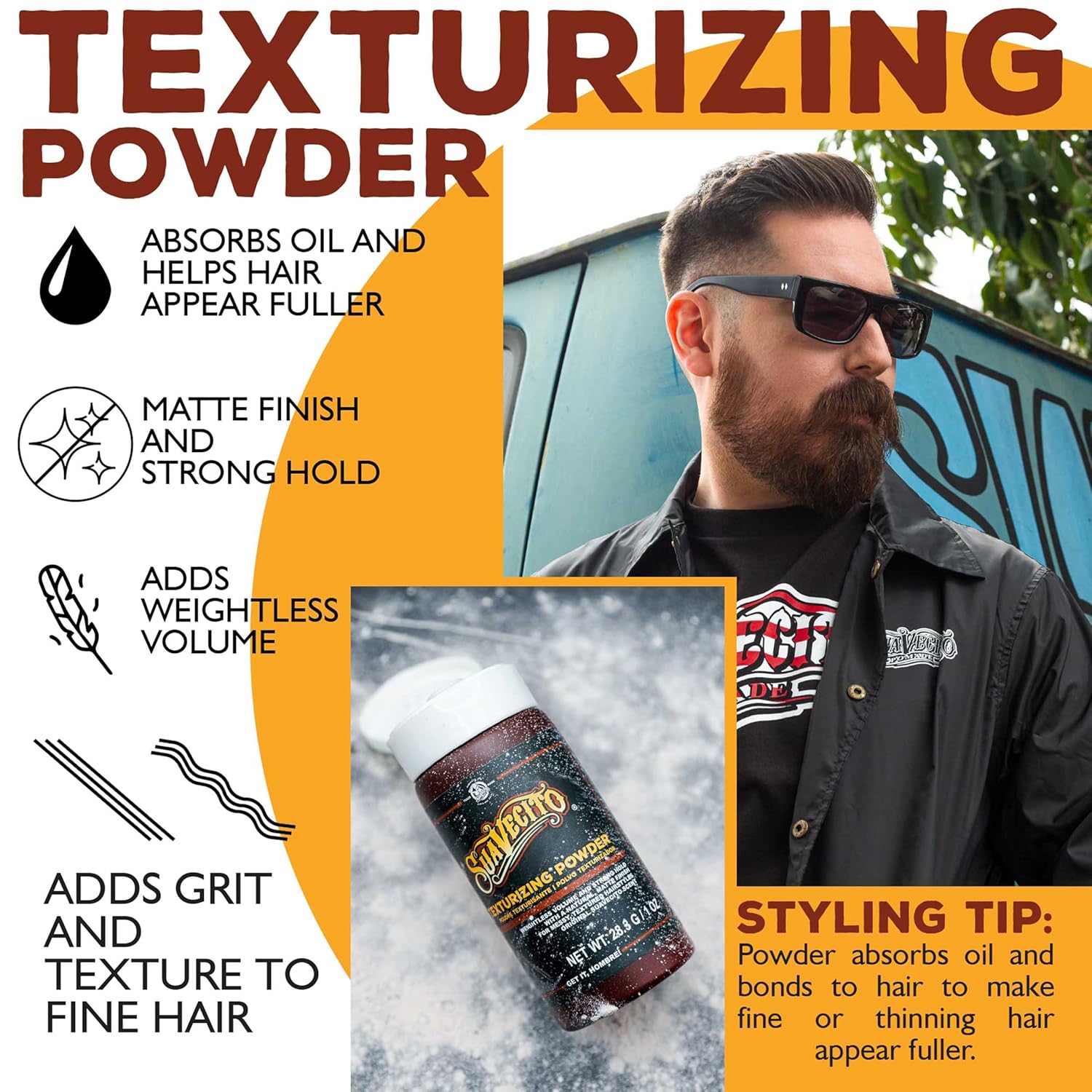 Suavecito Hair Styling Powder - Texturizing & Volumizing with Strong Hold | Shine-Free Matte Finish