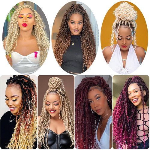 Goddess Locs Crochet Hair 18Inch 8Packs Crochet Locs,Boho Faux Locs With Curly Ends River Hippie Locs Bohemian Locs Crochet Braids(1B/27/613, 18inch(Pack of 8))