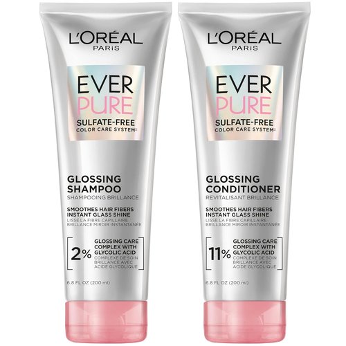 L'Oreal Paris EverPure Glossing Shampoo & Conditioner Set - Sulfate-Free, Glycolic Acid for Shine & Smoothness
