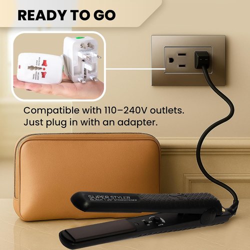 Herstyler Superstyler Onyx Ceramic Flat Iron - Adjustable Temperature Hair Straightener | Travel-Friendly Design