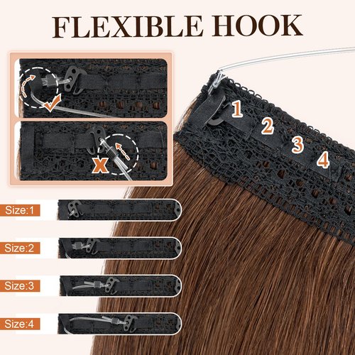 Halo Hair Extensions Real Human Hair,S-noilite 100% Human Hair Halo Extensions,Halo Hair Extension for Women, Halo Hair Extensions,04 Medium Brown 65g/16inch