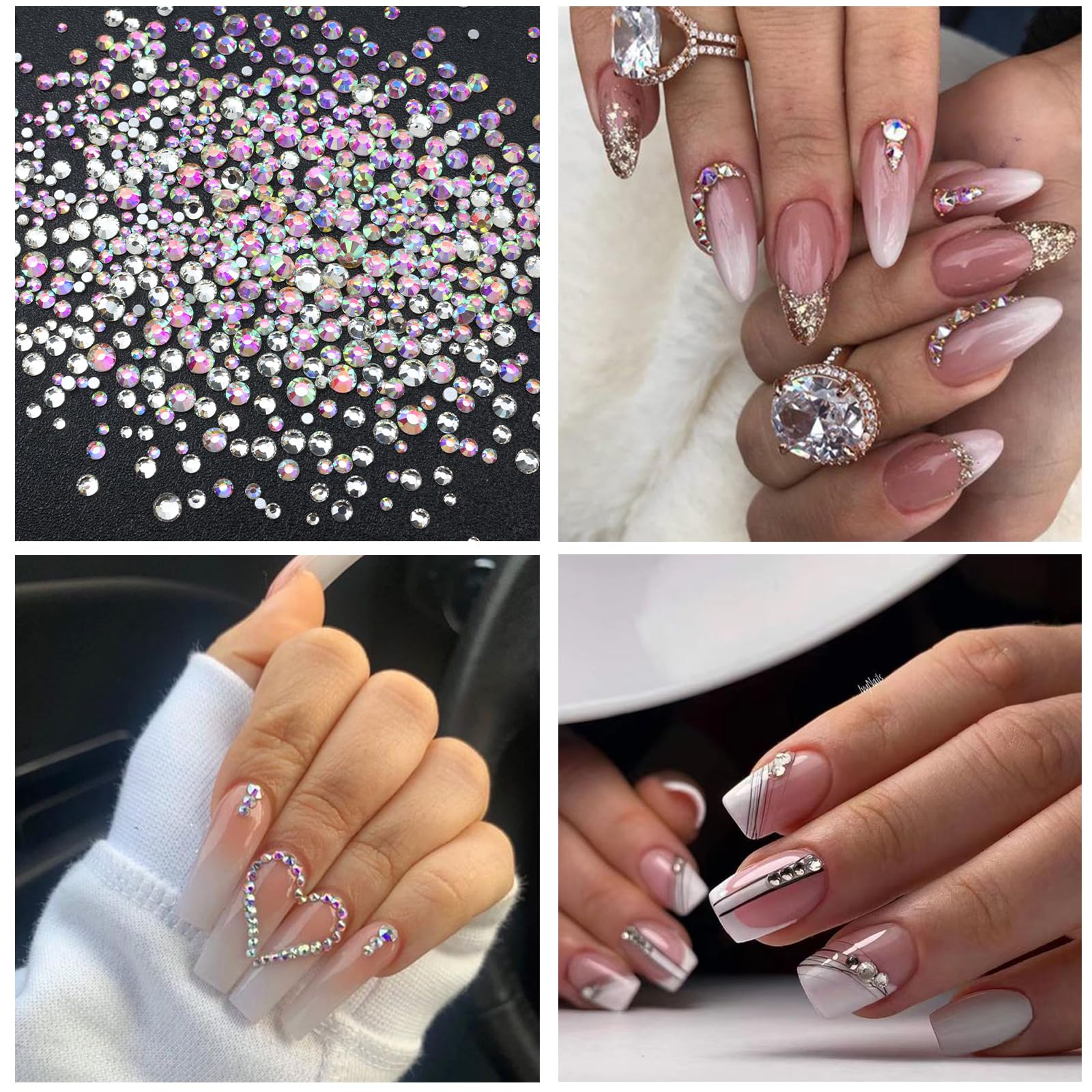 VOTACOS Nail Art Pearls Rhinestones with Glue Gel White Flatback Pearls Luxurious Nail Charms Supplies Accessories Colorful Nails Rhinestones Gems Jewelry for Women Nails Design