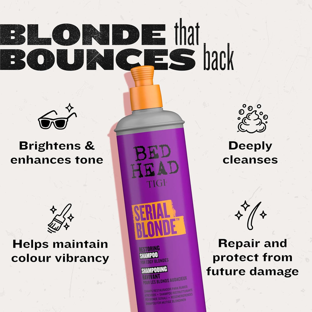 TIGI Bed Head Serial Blonde Shampoo - Restores Damaged Blonde Hair with Hydrolyzed Keratin | 20.29 fl oz