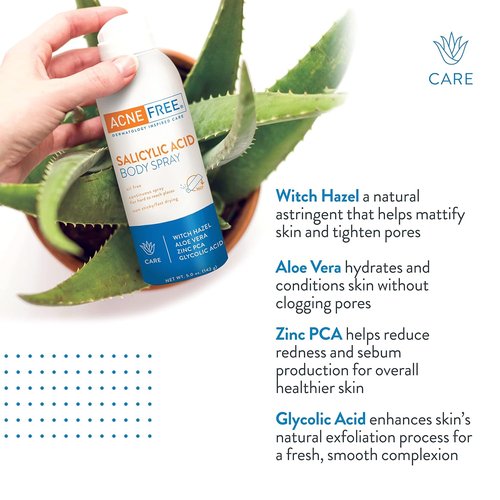 Acne Free Salicylic Acid Body Spray - Exfoliating & Pore-Clarifying Formula | 5 Ounce (Pack of 3)