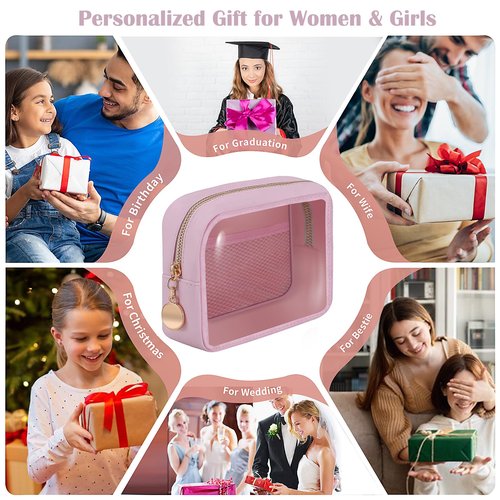 Clear Cosmetic Bag Makeup Bag, Clear Zipper Pouch Cosmetics Bags Cute Womens Make Up Pouches, Clear Toiletry Travel Bag Tote, Preppy Purse Cosmetic Organizer Mini Small Large Makeup Bags,Pink