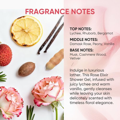 Easyes Rose Elixir Body Wash for Women, Moisturizing Essence Shower Gel with Triple Rose Formula, Hydrating Natural Cleanser, Gentle Foaming & Multi-Oil Nourishment, 7 oz