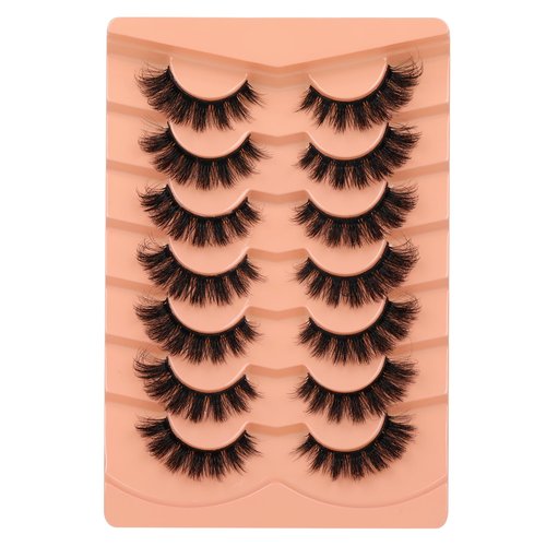 JIMIRE Mink Lashes Fluffy Cat Eye False Eyelashes D Curl Russian Strip Lashes Natural Look Soft Fake Lashes Volume Eyelash Extensions 7 Pairs Pack