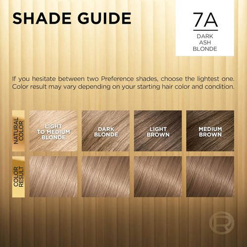 L'Oreal Paris Hair Color - Superior Preference Luminous Fade-Defying Dye, Dark Ash Blonde 7A, 1 Kit