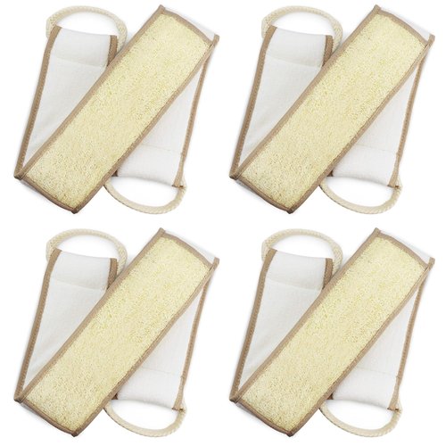 Miw Piw Natural Loofah Exfoliating Body Scrubber, Loofah Bath Sponge, Luffa for Women and Men, 100% Biodegradable Compostable, Dye Free, Zero Waste Eco Friendly Sustainable (Back Scrubber Pack 4)